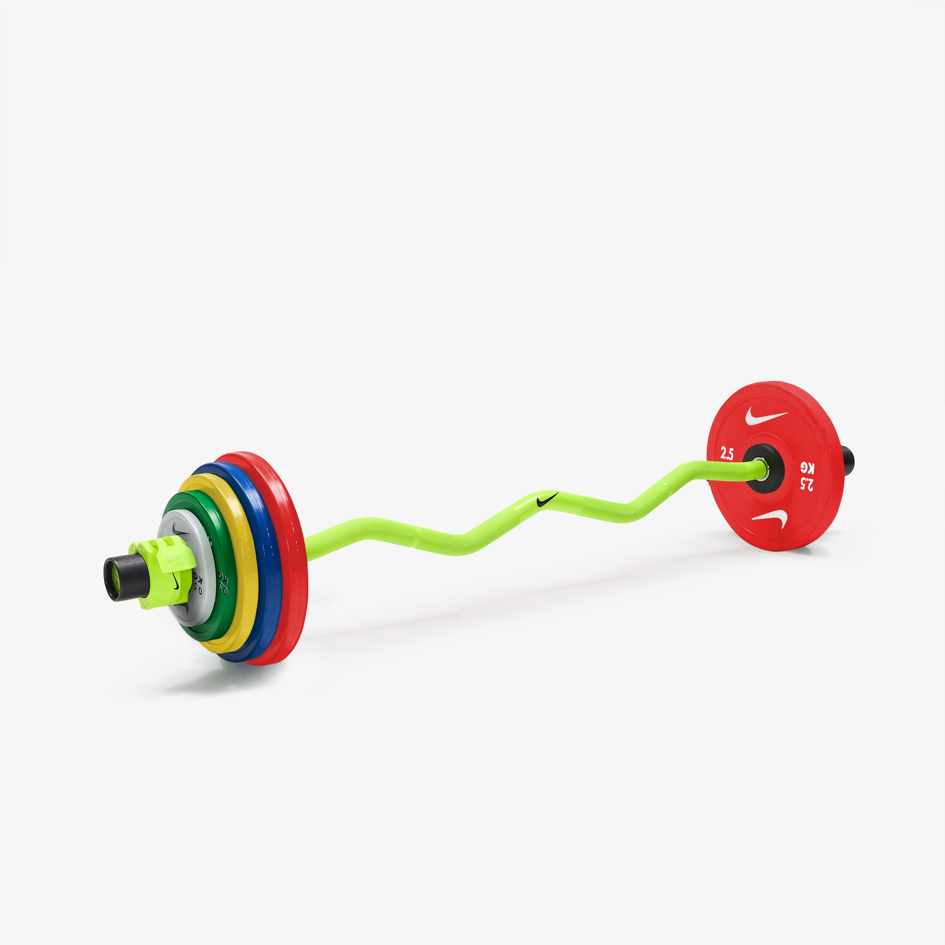 Nike Strength Shield Curl Bar - Volt Swoosh / Nike Change Plates (0.5 - 2.5 kg pairs) / Volt/Black