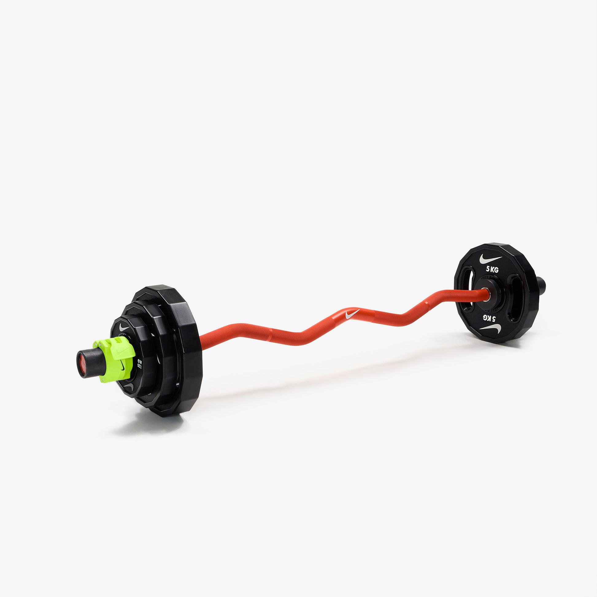 Nike Strength Shield Curl Bar - Orange SWOOSH / Nike Strength Pro Urethane Plates (1.25 - 5 kg pairs) / Volt/Black
