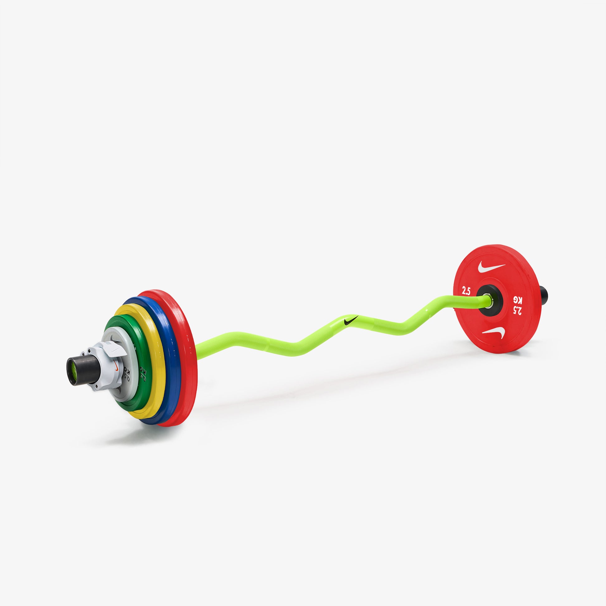 Nike Strength Shield Curl Bar - Volt Swoosh / Nike Change Plates (0.5 - 2.5 kg pairs) / White/Orange