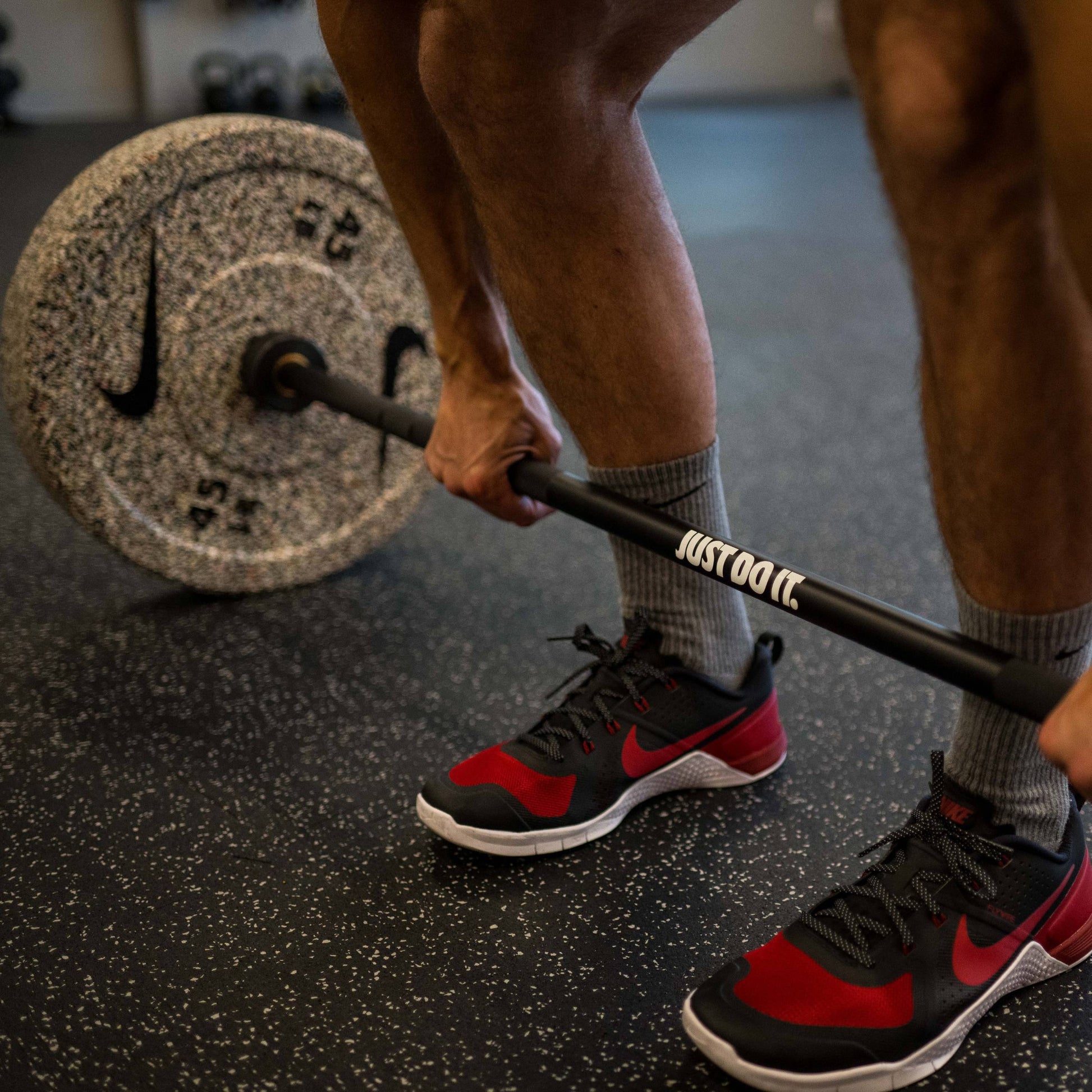 Nike Strength Shield / Black ("Just Do It") / Nike Grind Bumper Plates